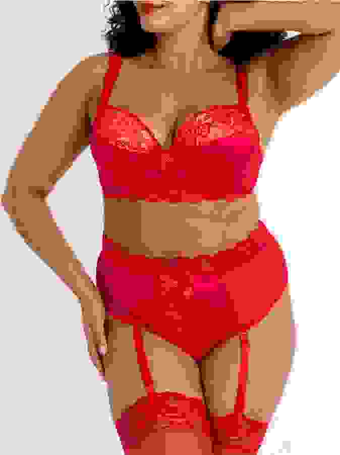 Lovehoney Plus Size Treasure Me Red Push-Up Bra Set, Red, hi-res
